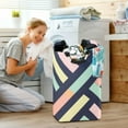 thumbnail image 5 of Yayeee Freestanding Laundry Hamper with Handle Collapsible Large Storage Basket for Clothes, Green Stripes, 5 of 7