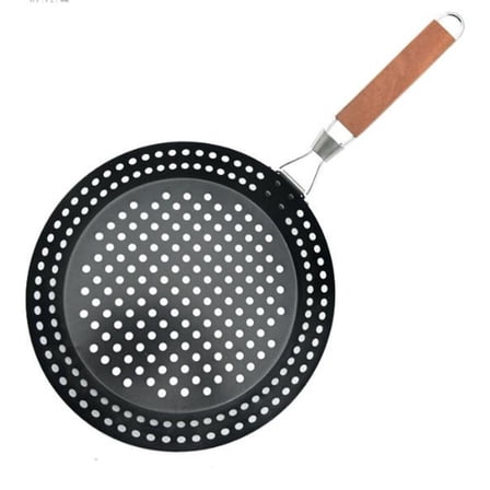 Round Folding Baking Pan with Wooden Handle Grill Pan Outdoor Barbecue Tools