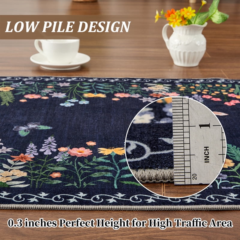 Washable 10x13 Area Rugs, Large Living Room Rug, Non-Slip Soft Floral Rugs for Bedroom, Botanical Area Rug Carpet for Dining Room Guest Room (Blue,10'x13')