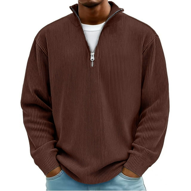 Pounoo Mens Tops Half Zip Ribbed Texture Long Sleeve Shirts Loose Fit Casual Daily Office Commute Comfortable Pullovers Gift