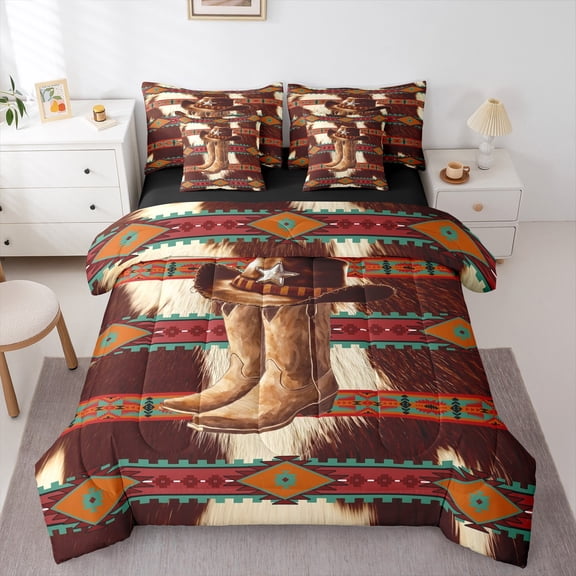 Castle Fairy Farmhouse Cow Print Twin Bedding Sets,Bohemian Aztec Bedding Comforter Set