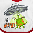 thumbnail image 4 of Inktastic Just Arrived- Cute Green Alien UFO Newborn Baby Boys or Girls Baby Bib, 4 of 4