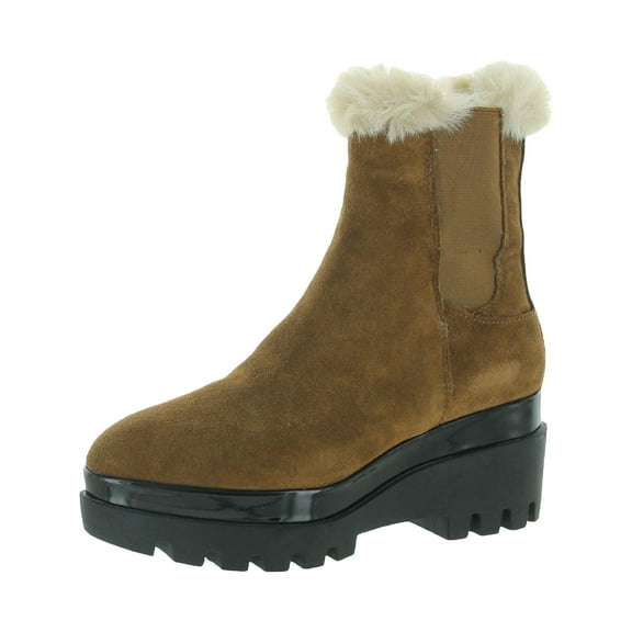 DKNY Womens Bax Suede Faux Fur Wedge Boots