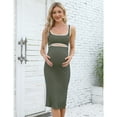 thumbnail image 2 of Women's Maternity Long Sleeve Midi Bodycon Dresses Crewneck Cut Out Ribbed Knit Fitted Pencil Dress, 2 of 5