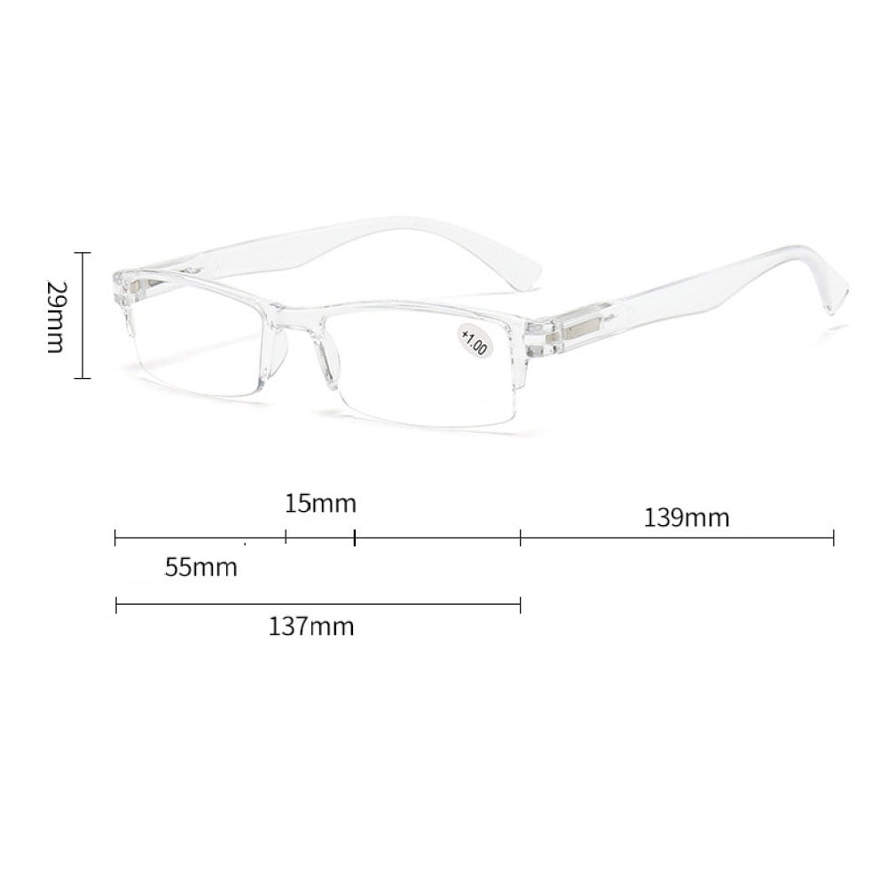 5 Pairs of Transparent Retro Rectangle Spring Hinge Reading Glasses 2.50 for Men and Women, Clear Half Rimless Lightweight Plastic Readers +2.50