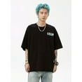 thumbnail image 2 of Men's Loose Fit Street Style Graphic T-Shirt - "Strive for the Future" Print, Short Sleeve, Round Neck, Summer Casual Wear, Black with Blue & White Design, Cotton Blend, 2 of 5
