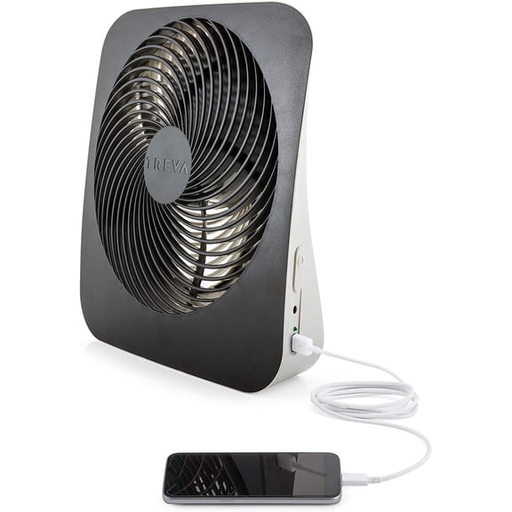 Treva 10 inch Battery and/or AC Adapter Powered Portable 2 Speed Table Air Circulating Fan with Adapter, Black