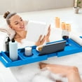thumbnail image 3 of Bambloom Bamboo Bathtub Tray,Luxury Expandable Bath Tray for Tub with Bath Ball and Soap Dish,Blue, 3 of 6