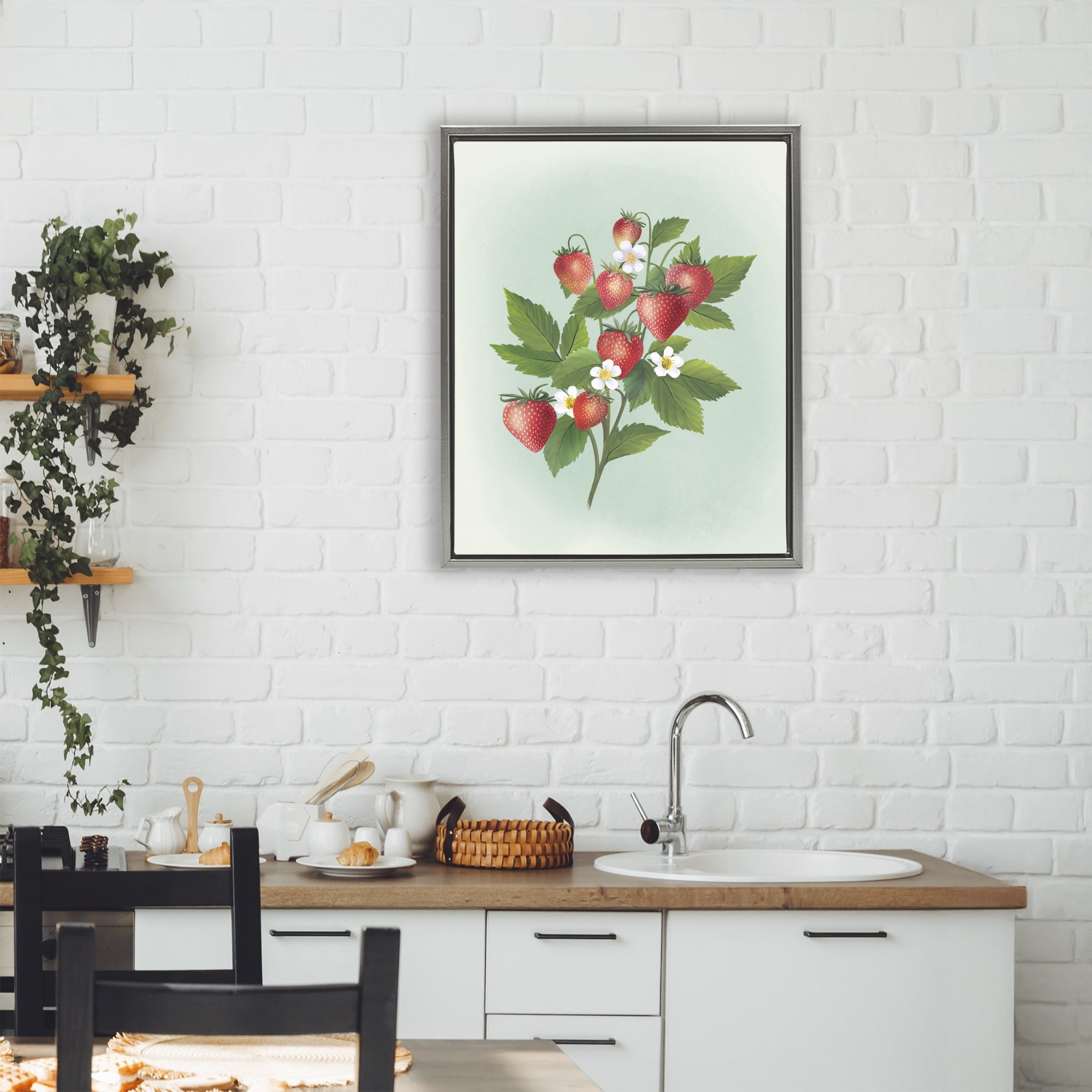 Stupell Industries Vintage Strawberry Bundle Gray Framed Floater Canvas Wall Art, design by Diane Neukirch