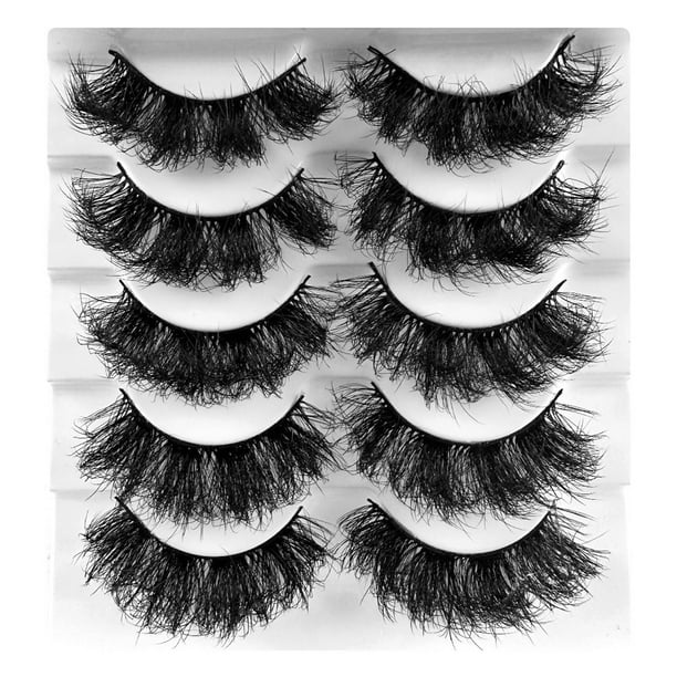 5 pares de pestañas postizas de varias capas: aspecto natural y esponjoso, suaves y ligeras, fáciles de aplicar para el maquillaje de ojos diario o de fiesta