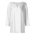 thumbnail image 5 of DENGDENG Womens 3/4 Length Sleeve Tops for Summer Button Down Casual Tshirts V-Neck Elbow Sleeve Blouses Petite Three Quarter Length Shirts Work Trendy Clothes White M, 5 of 5