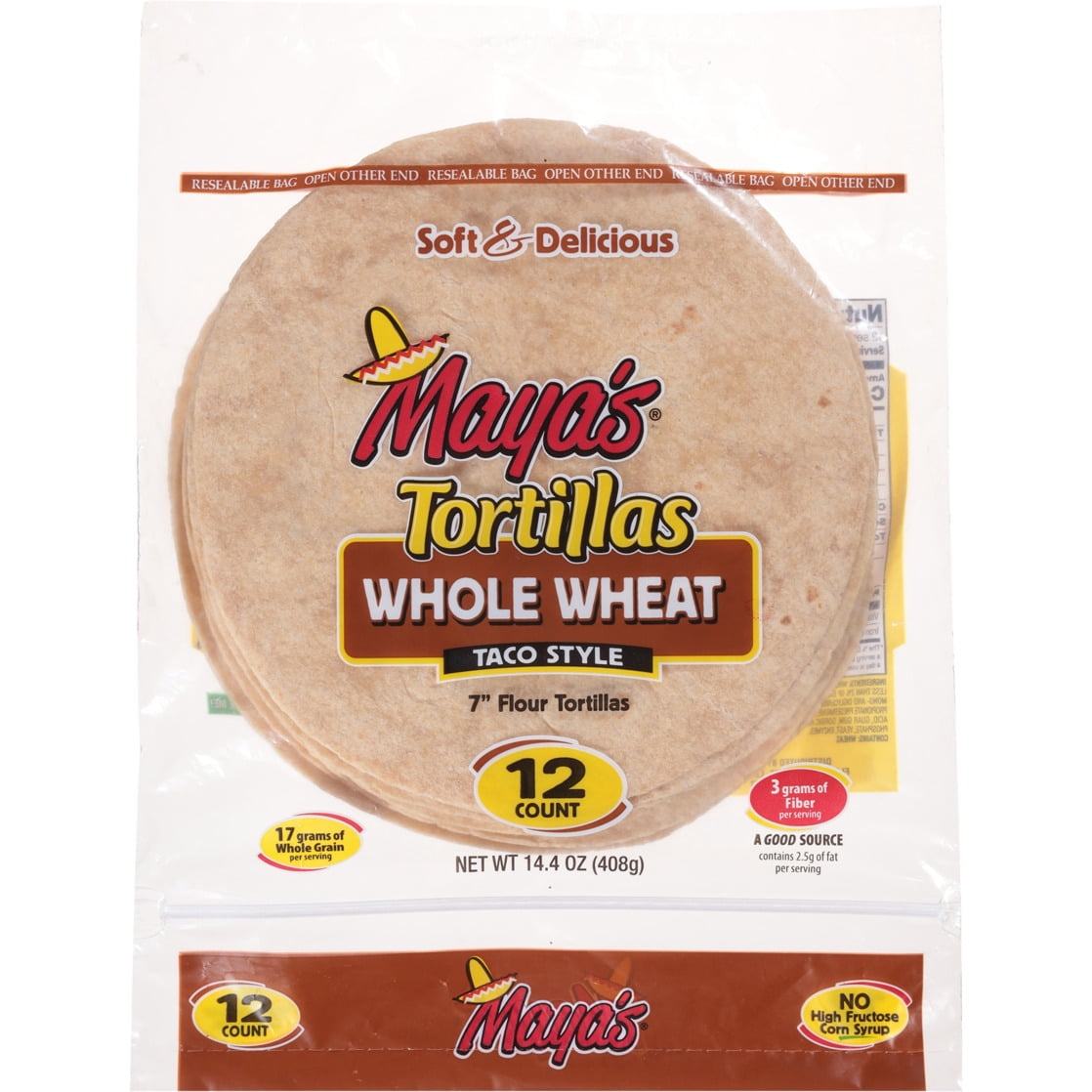 Maya's Whole Wheat Taco Style 7 Inch Flour Tortillas 12 Each