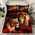 thumbnail image 2 of Feelyou Couple Lion Bed Sheets, Romantic Wildlife King Sheets, Valentines Day Red Rose Sheet Set, Super Cozy Room Decor, 4pcs, 2 of 7
