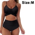 thumbnail image 1 of Conjunto de bikini de vendaje de cintura alta para mujer, traje de baño cruzado de dos piezas con efecto push up, ropa de baño para mujer con estampado cruzado, 1 of 8