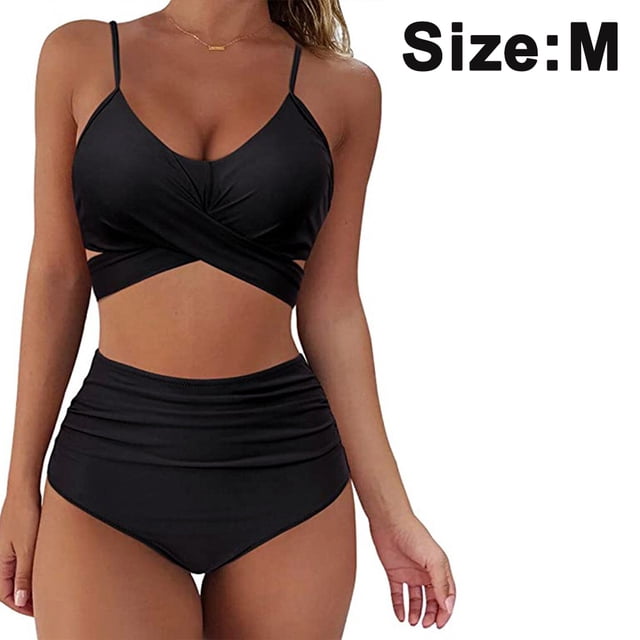 Conjunto de bikini de vendaje de cintura alta para mujer, traje de baño cruzado de dos piezas con efecto push up, ropa de baño para mujer con estampado cruzado
