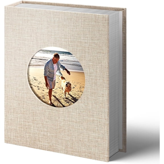 Photo Album 4x6 Photos 200 Pockets Linen Cover Slip-in Book with Round Window for Wedding Vacation, Beige