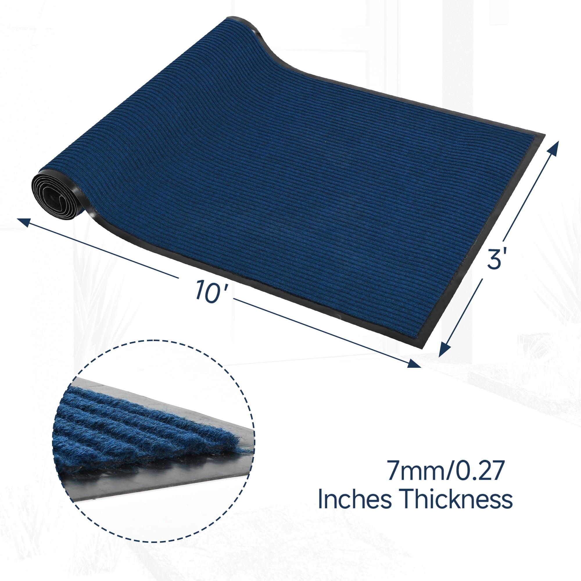 WANLISELL 3 x 10 ft Commercial Rug, Non-Slip Runner Rug Entrance Mat, Indoor Outdoor Front Door Mat for High Traffic Areas, Blue