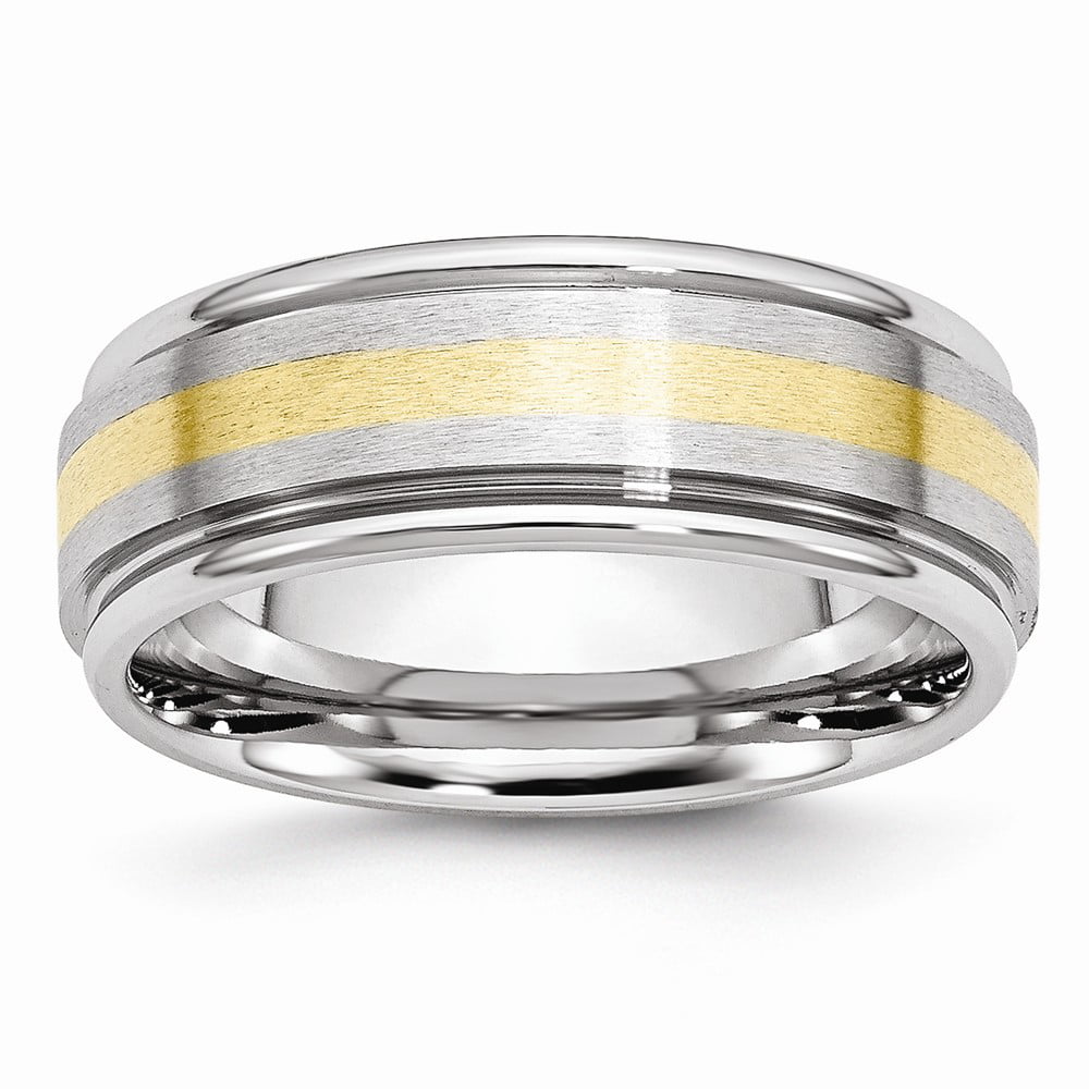 Cobalt and 14k Yellow Gold Inlay Satin and Polished 8mm Wedding Band Ideal Gifts For Women