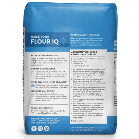 King Arthur, Unbleached Bread Flour, Non-GMO Project Verified, Certified Kosher, No Preservatives, 5 lbs