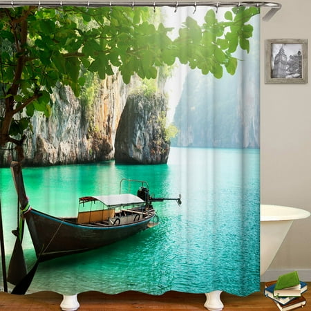Shower Curtain Seaside Scenery Printed Blackout Curtains