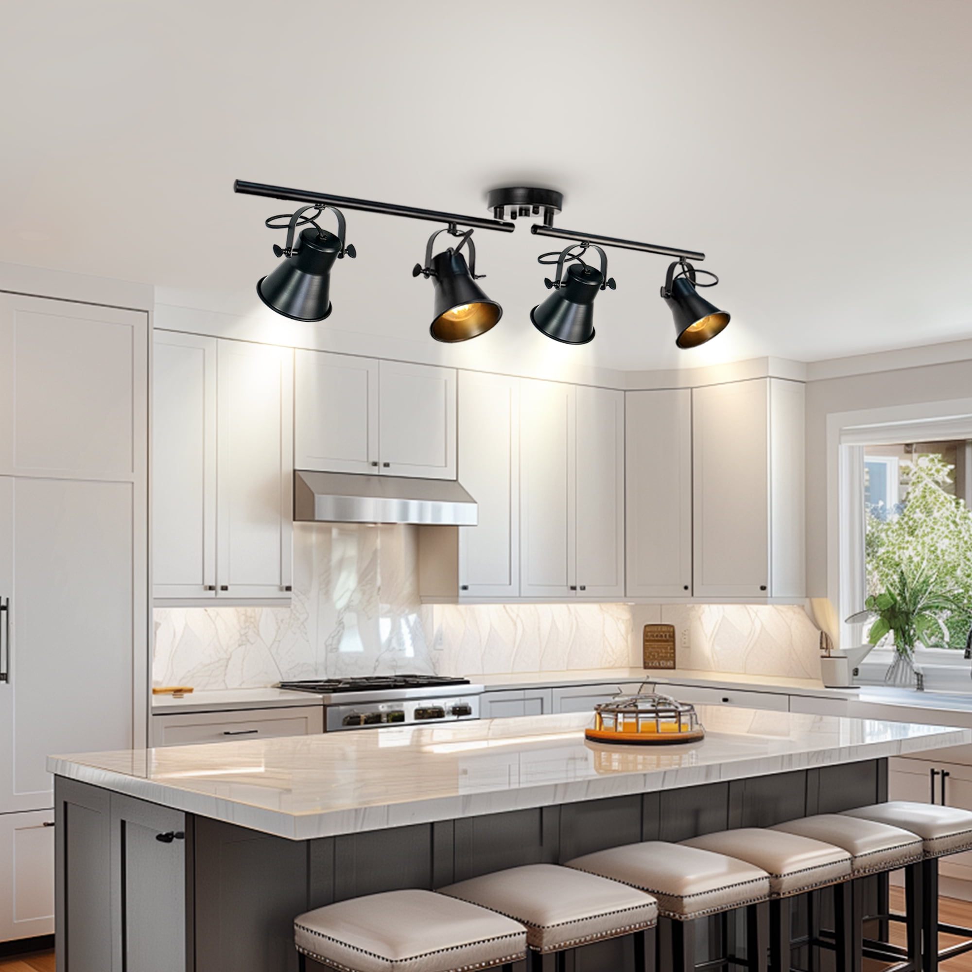 Auffel Track Lighting 4 Light Kitchen Lighting Fixtures Ceiling Black 37  Inch Ceiling Light Fixture Rustic Track Lighting Fixtures Ceiling for  Closet Living Room Bar Office Rotatable Light Head - Walmart Business  Supplies, image size:2000x2000