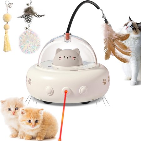 Laser Cat Toys for Indoor Cats 2 in1 Interactive Cat Toys Laser and Feather Cat Wand Rechargeable Automatic Cat Laser Toy for Bored Indoor Adult Cats/Kittens