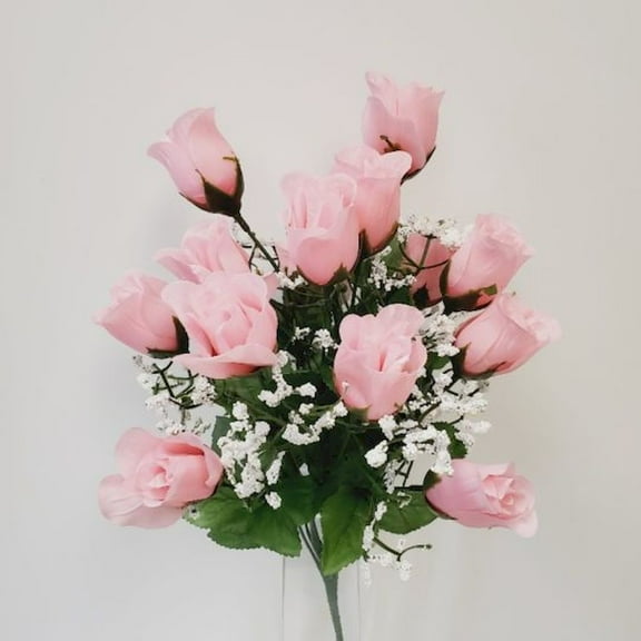 14 Light Pink Rose Bud Bush Artificial Flowers
