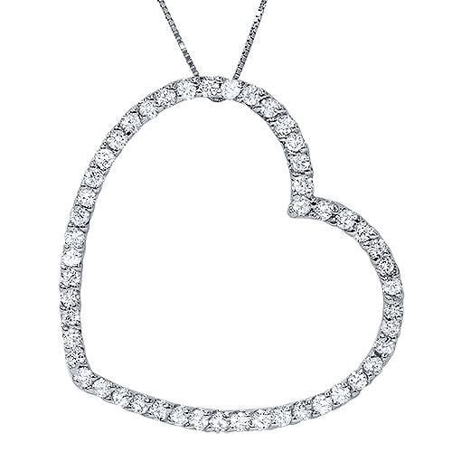 Pompeii 3/4 Ct Lab Grown Diamond Large Heart Shape Pendant 10k White Gold Necklace