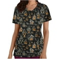 thumbnail image 2 of VKOYWKM Scrub Tops Women Short Sleeve V Neck Nursing Scrubs Halloween Print Working Uniforms Nurse Gift Holiday Tops with Pockets, 2 of 5
