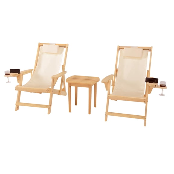 W Unlimited Romantic 3-piece Wood and Canvas Adirondack Furniture Set - Natural