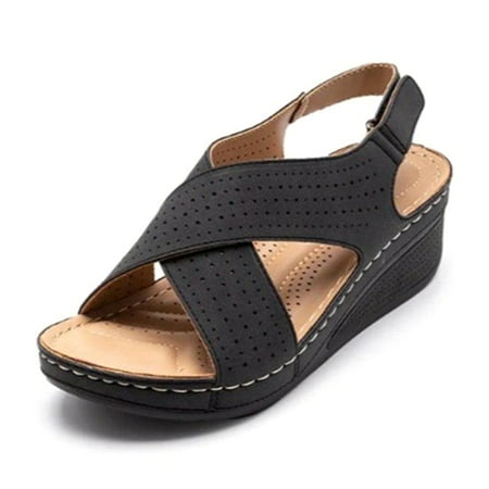 

Women s PU Leather Hollow-Out Sandals Non-slip Peep-Toe Casual Sandals for Party Outfit Cloth Matching Black 41