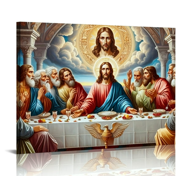 Vintage Jesus Last Supper Canvas Wall Art Print , Christian Pictures Canvas Print Posters Wall Decor, Religious Christian Gifts Wall Art Home Decor for Church Living Room Dining Room Decor Framed ﻿