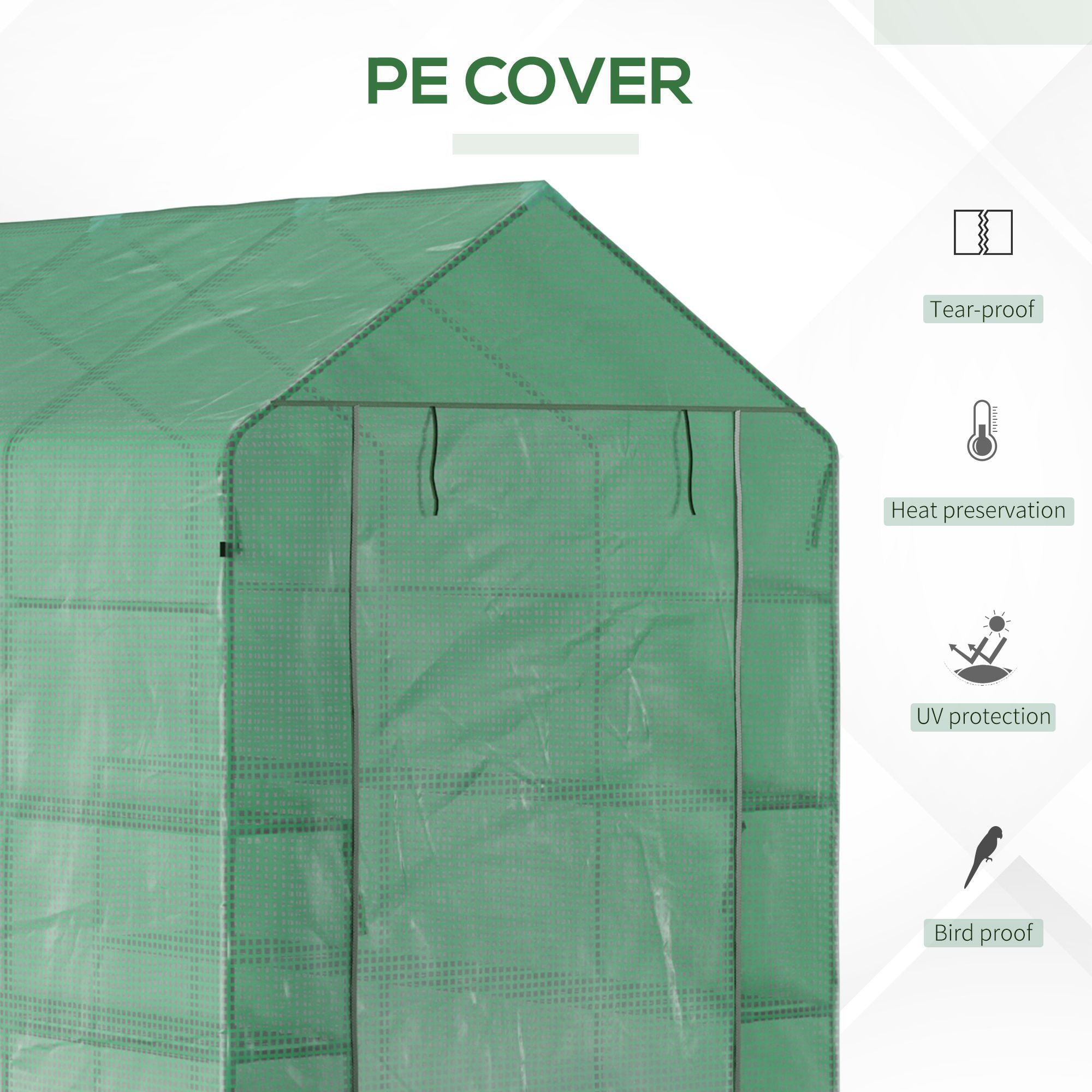 Walk-in Greenhouse, PE Cover, 3-Tier Shelves, Steel Frame Hot house, Roll-Up Zipper Door for Flowers