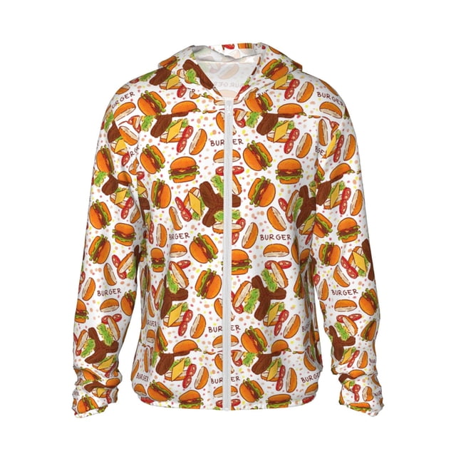 Fotbe Burger Chaqueta con Protección Solar UPF 50+ para Hombre y Mujer, Camisa con Capucha y Bolsillos-Medium