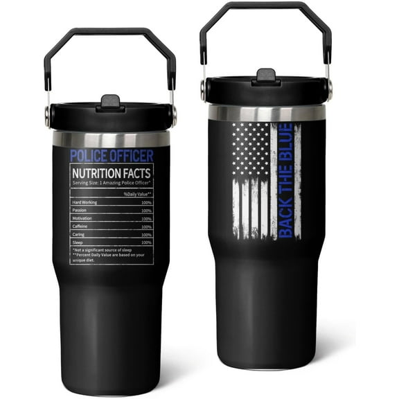 Police Gifts 30 Oz Tumbler with Top Handle and Flip Straw, Stainless Steel Double Walled Vacuum Insulated Cup, Police Officer Retirement Graduation Birthday Gifts for Men Boys (1PC)