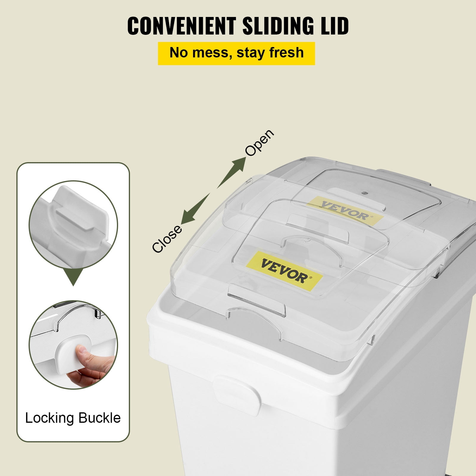 VEVOR Ingredient Bin, 10.5 Gallon and 6.6 Gallon Capacity Ingredient Storage Bin, PP Material Flour Bins On Wheels, White Shelf Ingredient Bin with Scoop, Commercial Storage Bins, 4 Pcs/Set