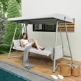 thumbnail image 5 of CHINNLUU Oversized 4 Person Porch Swing with Stand 800 LBS Capacity Adjustable Canopy Backrest Includes Cushions Pillows Patio 2 in 1 Swing Bed for Backyard Garden Poolside, Champagne, 5 of 11