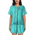 thumbnail image 1 of Fotbe Turquoise Wooden2 Conjunto de Pijama Estampado para Mujer, 2 Piezas, Ropa de Dormir con Camiseta de Manga Corta y Shorts Suaves-4X-Large, 1 of 6