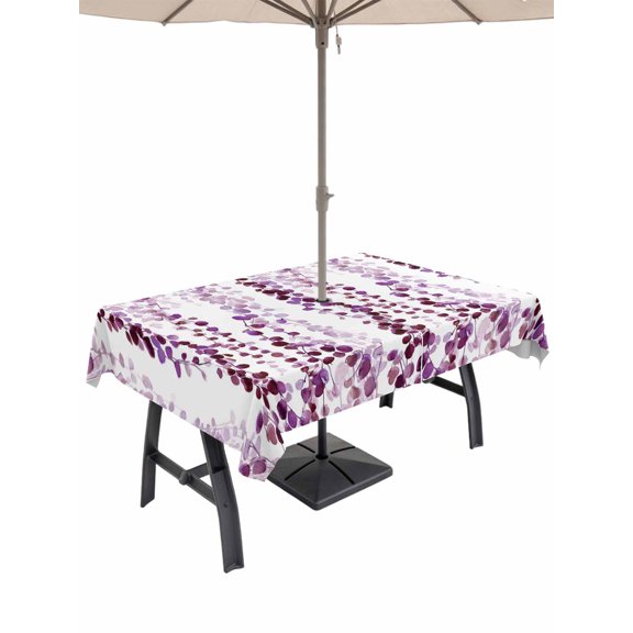 Outdoor Tablecloths with Umbrella Hole & Zipper, Purple Weeping Eucalyptus 60 x102 Inch Rectangle Tablecloths, Spring Summer Farmhouse Leaves Waterproof Table Cloth, Patio/Pool/Picnic Table Covers