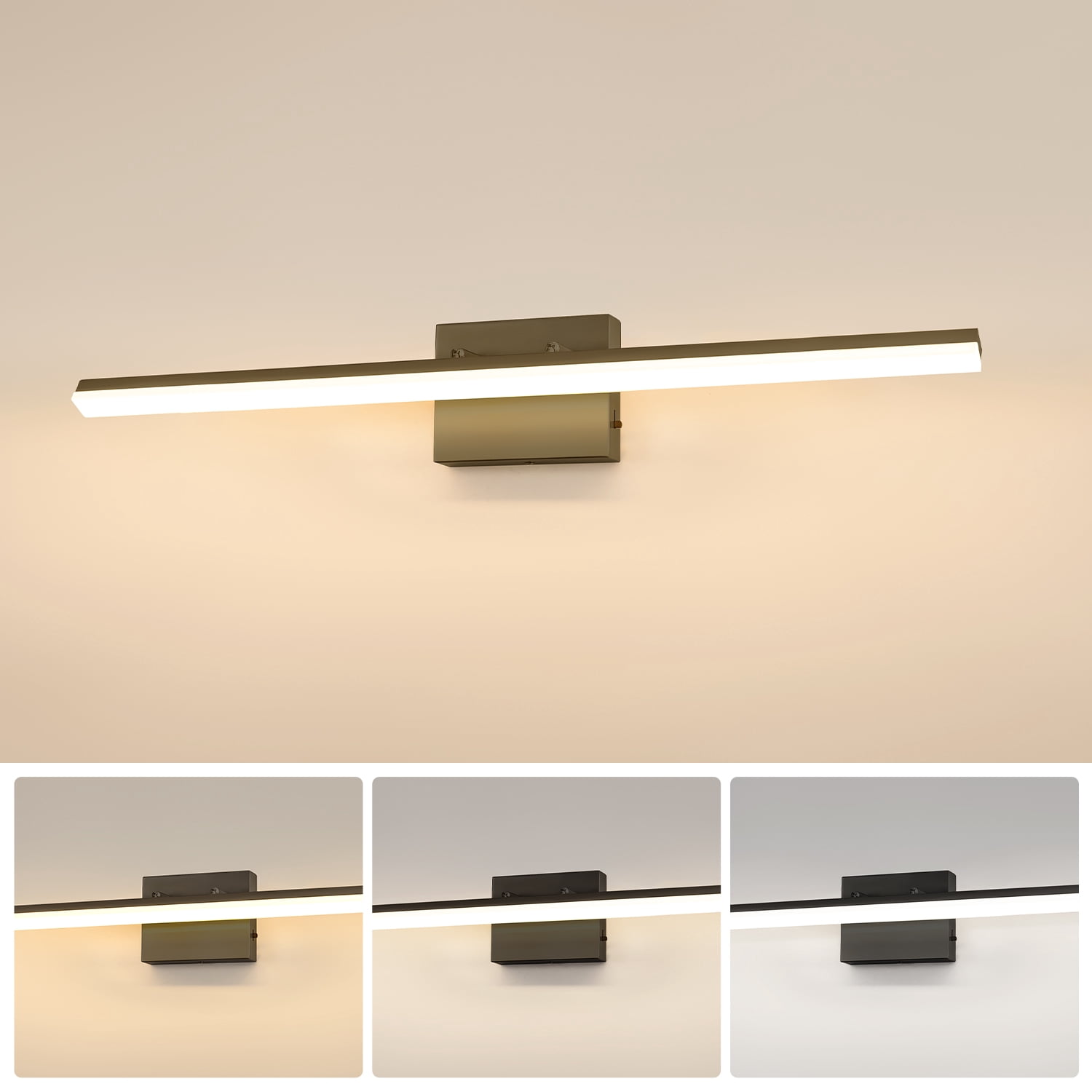 YANSUN 31.5 in LED Mirror Light, Dimmable 3-Color, Super Slim Black Light Bar, for Makeup Vanity & Bathroom Mirror