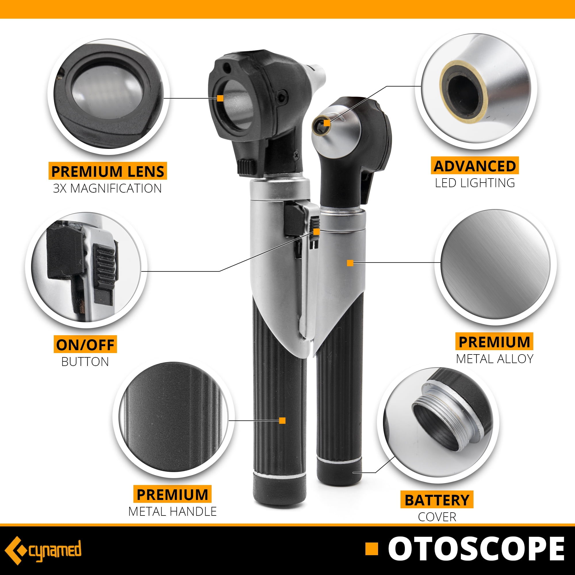 Cynamed Duplex Otoscope Set - Multi-Function Ear Scope for Ear & Eye Examination - Includes Zipper Case and Gift Box (Black)
