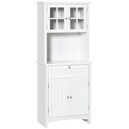 HOMCOM Elegant Buffet with Hutch, Kitchen Pantry Storage Cabinet with Framed Glass Door Drawer and Microwave Space, White