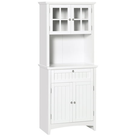 UPC: 0842525170956 | HOMCOM Elegant Buffet with Hutch  Kitchen Pantry Storage Cabinet with Framed Glass Door Drawer and Microwave Space  White
