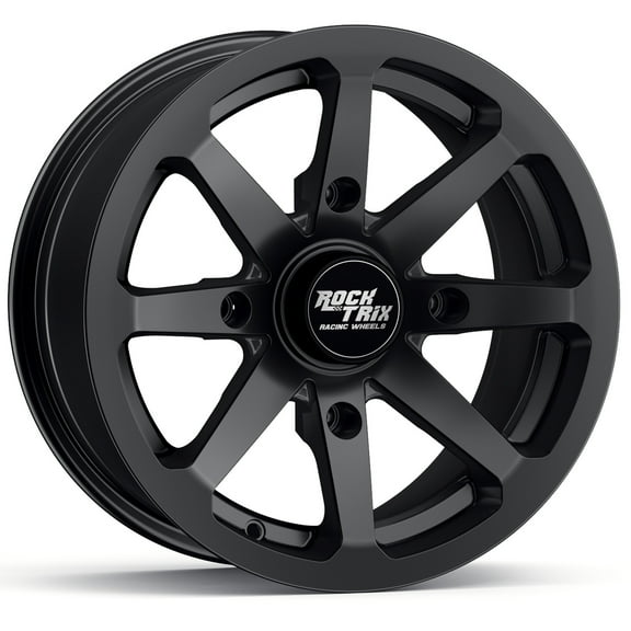 RockTrix RT102 15in Wheel 15x7 4x137, 4 3 Offset, ATV UTV SxS Rim, Compatible with Can Am Commander Max Defender Max Pro Maverick X3 Maverick Trail, 4/137 Matte Black