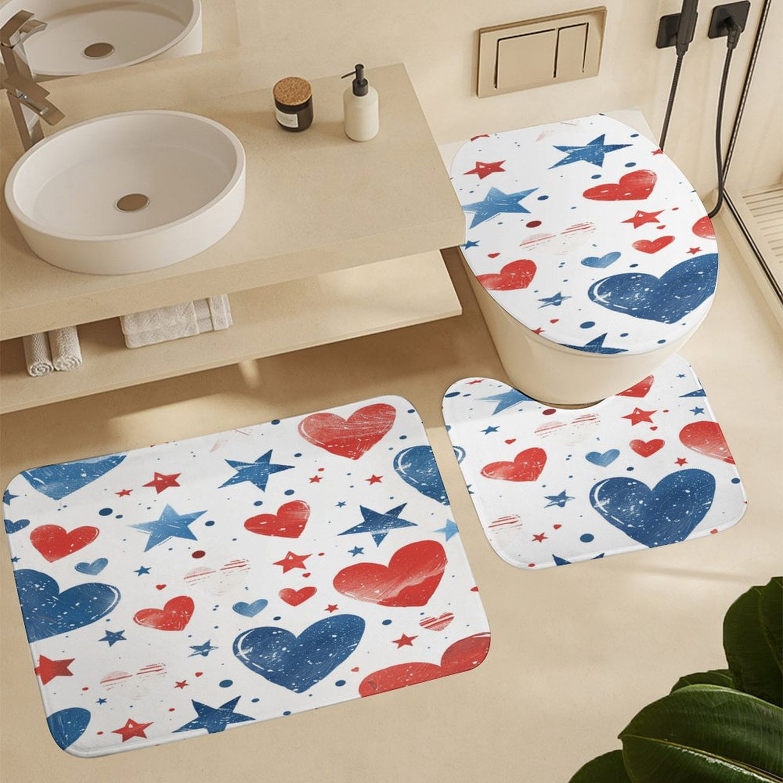 4th of July 4PCS Shower Curtain Sets with Rugs with Non-Slip Bath Mat Toilet Rug，72" X 72"