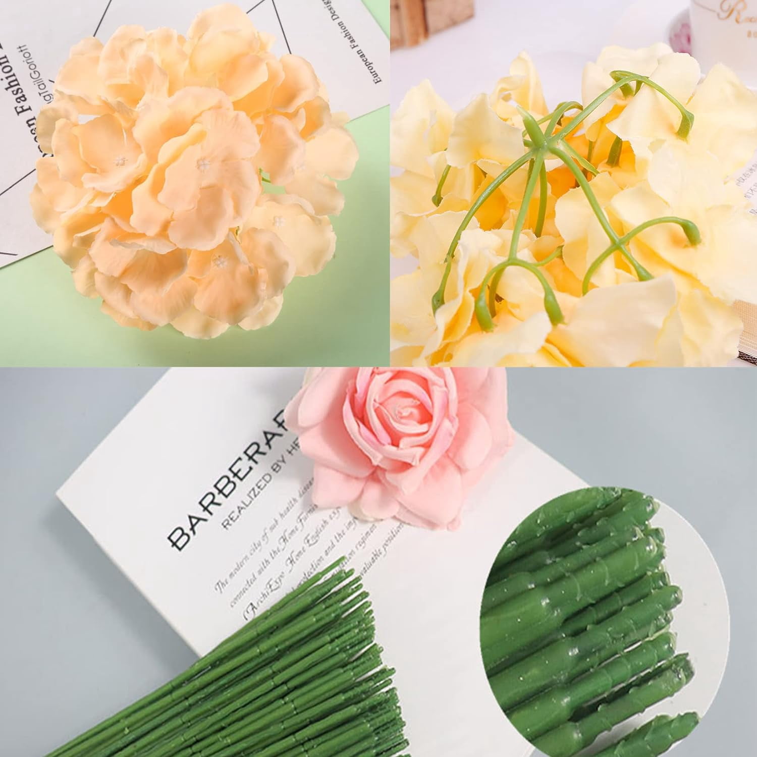 Silk Hydrangea Heads Artificial Flowers Heads and Stems Fake Hydrangea Flowers for Home Wedding Decor (Pure White)