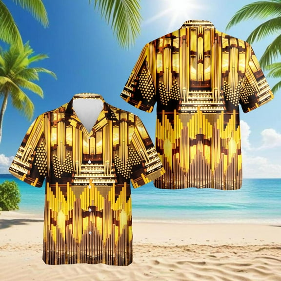 Pipe Organ Music In Church Hawaiian Shirt for Men, Button Down Summer Beach Short Sleeve, Sizes S-5XL