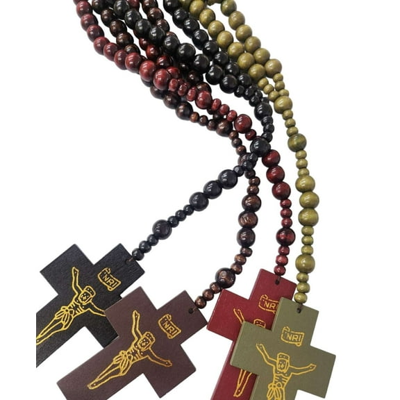 Set of 4PC x Large Padre nuestro cruz Wood Rosary for Wall Cross Decoration 28”