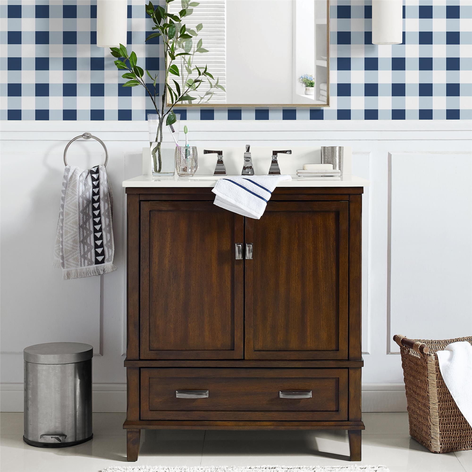 Dorel Living Otum 30 Inch Bathroom Vanity with Sink, Dark Walnut Wood