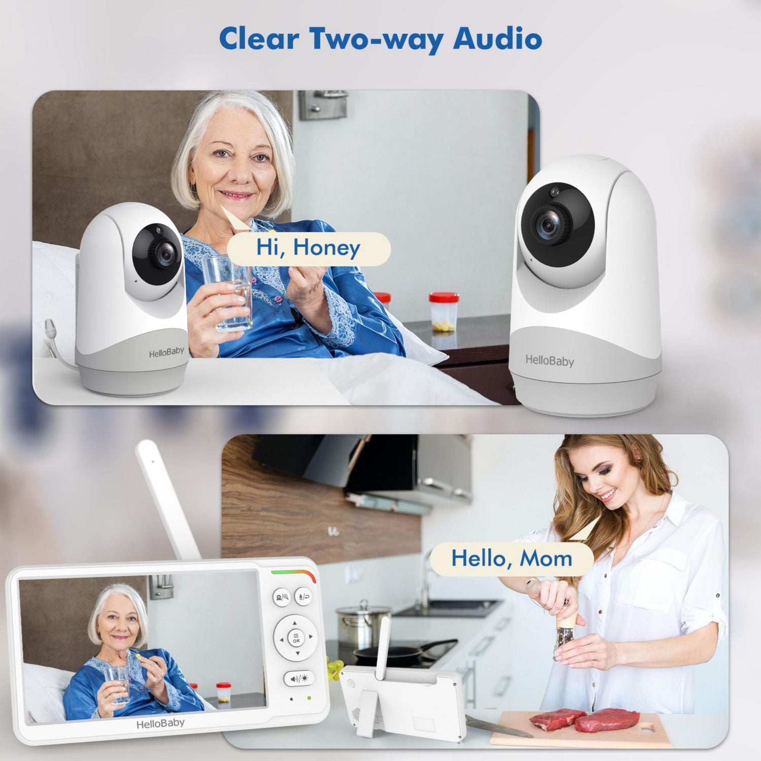 HelloBaby 6.0" LCD Wireless Video Baby Monitor, 4000mAh Rechargeable Battery, Remote Pan-Tilt-Zoom